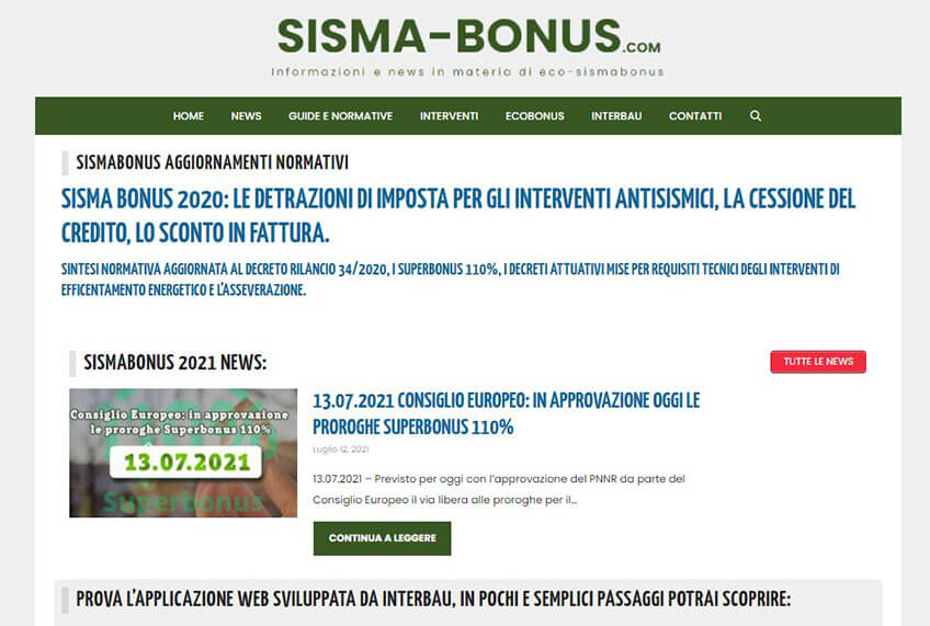 Progetto sito Sismabonus Interbau